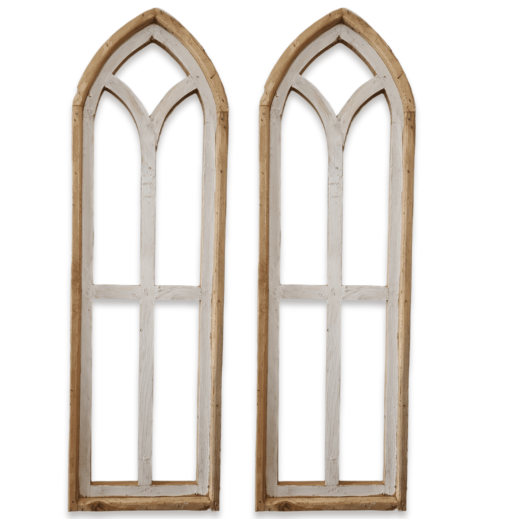 The Ivory Point Farmhouse Wooden Wall Window Arches Set of 2 -3 Sizes - Rustic Cathedral Wood Windows- Ivory Point wall windowsRanch Junkie